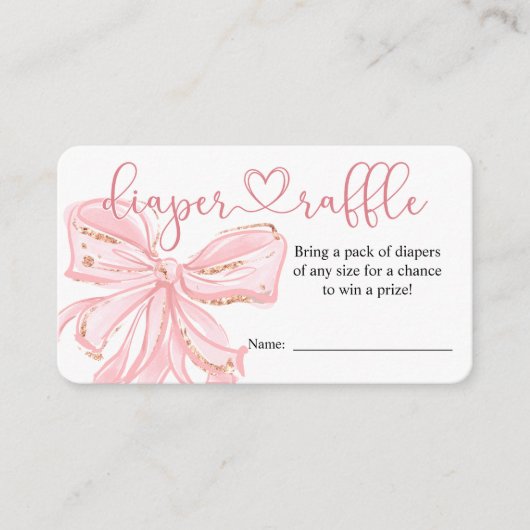 Blush Pink Bow Boy Baby shower Luier Raffle Kaart (Voorkant)