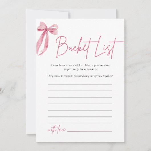 Blush Pink Bow Bucket List Vrijgezellenfeest spel Kaart (Voorkant)