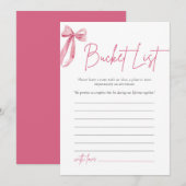 Blush Pink Bow Bucket List Vrijgezellenfeest spel Kaart (Voorkant / Achterkant)