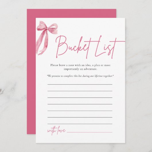 Blush Pink Bow Bucket List Vrijgezellenfeest spel Kaart (Voorkant / Achterkant)