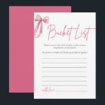 Blush Pink Bow Bucket List Vrijgezellenfeest spel Kaart<br><div class="desc">Moedig de dromen en aspiraties van de aanstaande bruid aan met onze Blush Pink Bow "She's Tying the Knot" Bucket List Vrijgezellenfeest Game. Gasten zullen genieten van brainstormen en het delen van hun ideeën voor de toekomstige avonturen van de bruid, het creëren van een oprechte en inspirerende activiteit. Met zijn...</div>