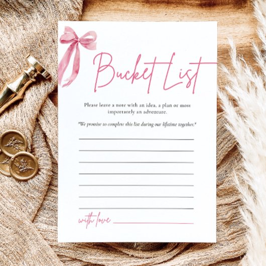 Blush Pink Bow Bucket List Vrijgezellenfeest spel Kaart