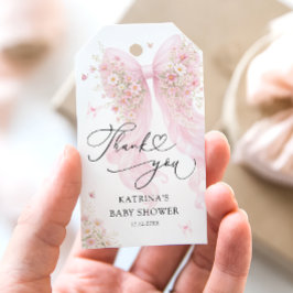 Blush Pink Bow Butterfly Baby Shower Thank You Cadeaulabel