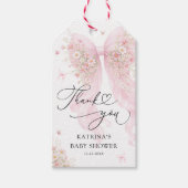 Blush Pink Bow Butterfly Baby Shower Thank You Cadeaulabel (Voorkant)