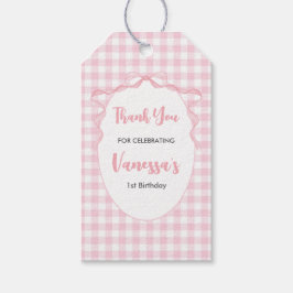 Blush Pink Bow Coquette 1e verjaardag Dank u Cadeaulabel