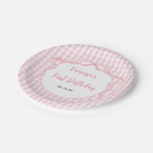Blush Pink Bow Coquette 1e verjaardag Papieren Bordje (Gekanteld)