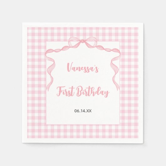 Blush Pink Bow Coquette 1e verjaardag Servet (Voorkant)