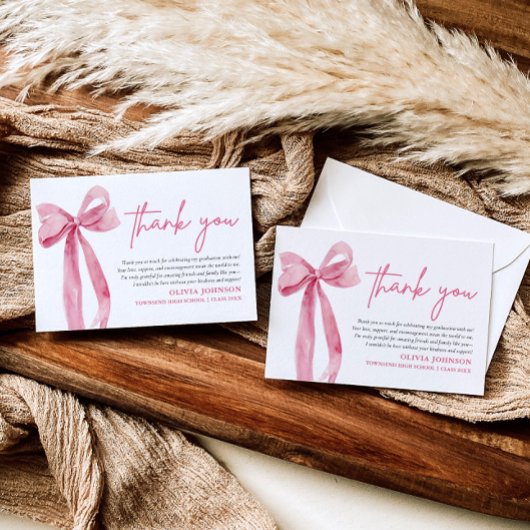 Blush Pink Bow Coquette Afstuderen Dank u kaart