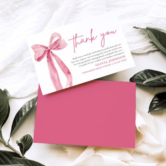 Blush Pink Bow Coquette Afstuderen Dank u kaart
