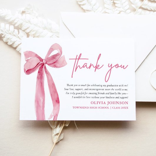 Blush Pink Bow Coquette Afstuderen Dank u kaart