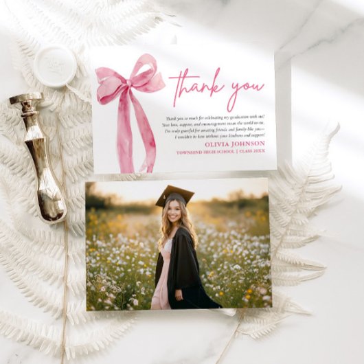 Blush Pink Bow Coquette Afstuderen Dank u kaart