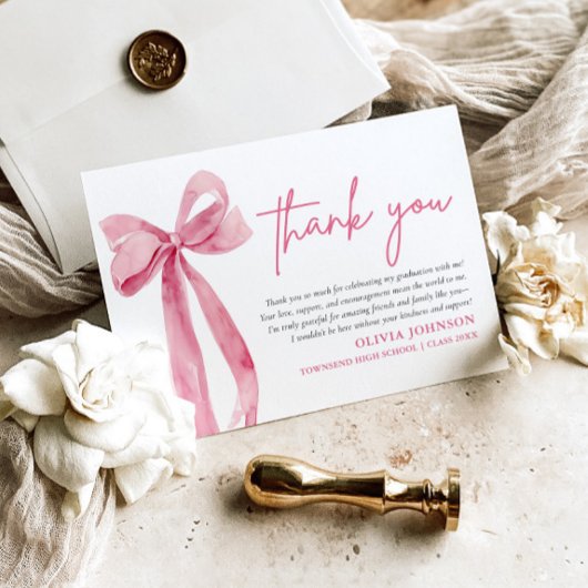 Blush Pink Bow Coquette Afstuderen Dank u kaart