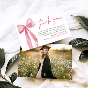 Blush Pink Bow Coquette Afstuderen Dank u kaart