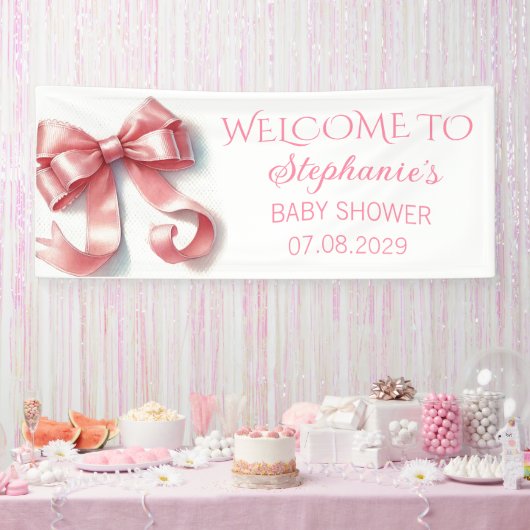 Blush Pink Bow Coquette Baby shower Spandoek (Feest)