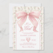 Blush Pink Bow Coquette Girl Baby shower Kaart (Voorkant)