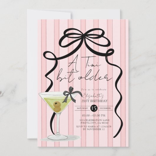 Blush Pink Bow Coquette Olive Martini Verjaardag Kaart (Voorkant)