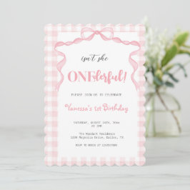 Blush Pink Bow Coquette Onederful 1e Verjaardag Kaart