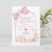 Blush Pink Bow Coquette Ribbon Arch Baby shower Kaart (Staand voorkant)