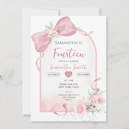 Blush Pink Bow Coquette Ribbon Arch Girl Verjaarda Kaart (Voorkant)