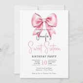 Blush Pink Bow Coquette Schattige Script Sweet 16 Kaart (Voorkant)