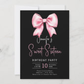 Blush Pink Bow Coquette Script Sweet 16 Black Kaart (Voorkant)