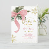 Blush Pink Bow Coquette Winter Baby Shower Kaart (Staand voorkant)