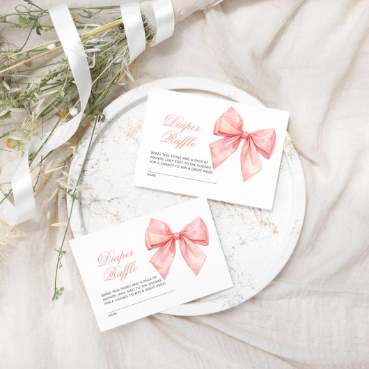 Blush Pink Bow Diaper Raffle Card Informatiekaartje