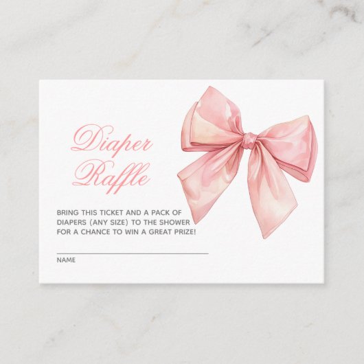 Blush Pink Bow Diaper Raffle Card Informatiekaartje (Voorkant)