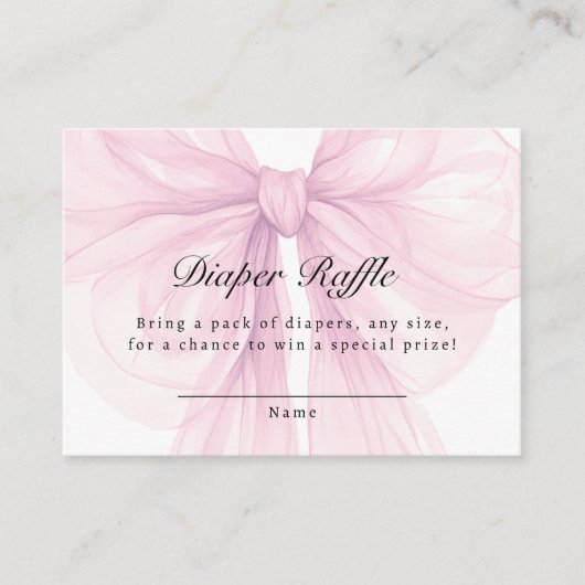 Blush Pink Bow Diaper Raffle Ticket Informatiekaartje (Voorkant)