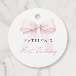 Blush Pink Bow eerste verjaardag Bedankjes Labels