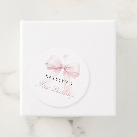 Blush Pink Bow eerste verjaardag Bedankjes Labels (In situ)