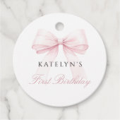 Blush Pink Bow eerste verjaardag Bedankjes Labels (Voorkant)