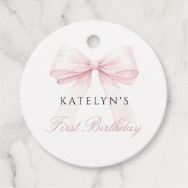 Blush Pink Bow eerste verjaardag Bedankjes Labels