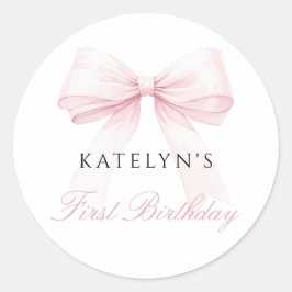Blush Pink Bow eerste verjaardag Ronde Sticker
