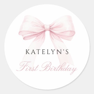 Blush Pink Bow eerste verjaardag Ronde Sticker