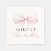 Blush Pink Bow eerste verjaardag Servet (Voorkant)