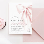 Blush Pink Bow eerste verjaardag uitnodiging