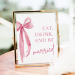 Blush Pink Bow Eet Drink en wees getrouwd teken Poster<br><div class="desc">Het "Blush Pink Bow Eat, Drink en Be Married"-bord is een charmante aanvulling op elke huwelijksreceptie of -viering. Met zijn elegante blush roze boog ontwerp en feestelijke boodschap, dit teken zet de toon voor een vrolijke en gedenkwaardige gelegenheid. Of het nu wordt weergegeven in de buurt van de verfrissingsruimte of...</div>