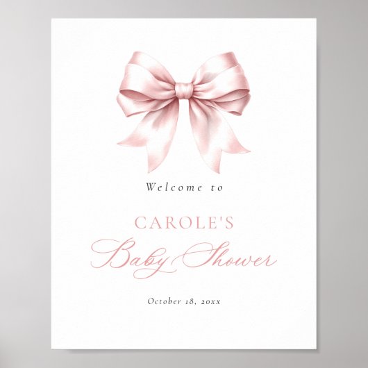 Blush Pink Bow Elegant Baby shower Welkom Poster (Voorkant)