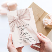 Blush Pink Bow Elegant eerste verjaardagsfeestje Kaart