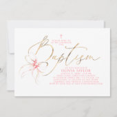 Blush Pink Bow Elegant Minimalist Girl Baptism Kaart (Voorkant)