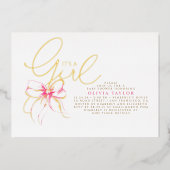 Blush Pink Bow Elegant Modern Girl Baby Shower Folie Uitnodiging (Voorkant)