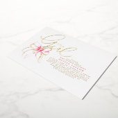 Blush Pink Bow Elegant Modern Girl Baby Shower Folie Uitnodiging (Gedraaid)