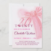 Blush Pink Bow Elegant Twenty 20th Birthday Kaart (Voorkant)