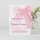 Blush Pink Bow Elegant Twenty 20th Birthday Kaart (Staand voorkant)