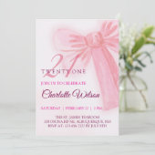 Blush Pink Bow Elegant Twenty-One Birthday Kaart (Staand voorkant)