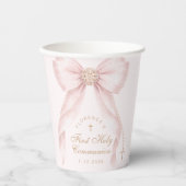 Blush Pink Bow First Holy Communion Coquette Papieren Bekers (Voorkant)