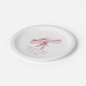 Blush Pink Bow Floral Baby shower Papieren Bordje (Gekanteld)