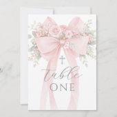 Blush Pink Bow Floral Baptism Table Number Kaart (Voorkant)