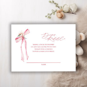 Blush Pink Bow Floral Diaper Raffle Baby shower Informatiekaartje